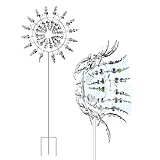 CEWROM Magische Windmühle, Einzigartige Metall Windmühle, 360° Dual Rotors kinetische Wind Spinner, 3D Metall-Windmühles Windspinner Spinner Skulpturen Windfänger für Patio Rasen,Garten (Silber)
