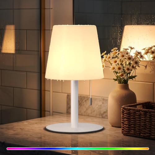 Image of uuffoo Shower Lamp Rechargeable Cordless Light Waterproof for Bathroom Spa | Portable Battery Operated Table Lamp RGB Mood Lighting LED Night Light for Patio kitchen Camping (White)