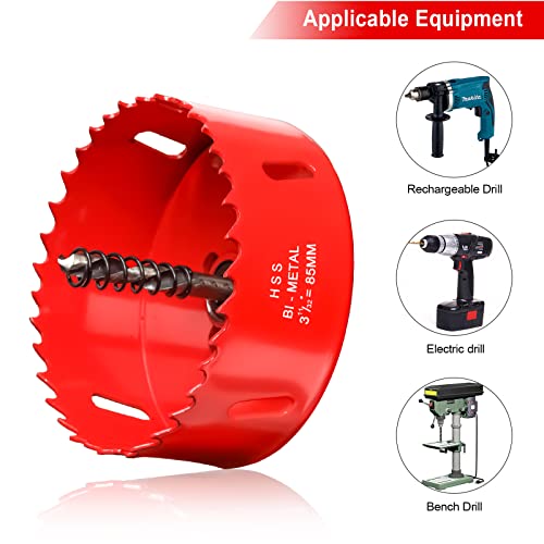 85mm Hole Saws Cutter, HSS Bi-Metal Drill Bit for Wood Plastic, UPVC, Fiberglass and Plasterboard, Red - Image 4