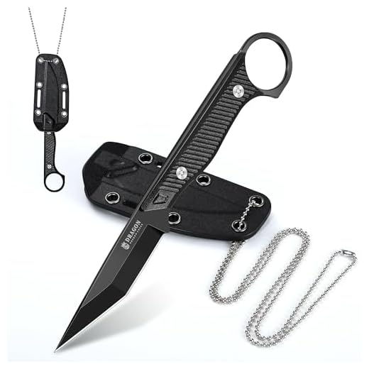 Dragon Creek Neck Knife mit Tanto-Klinge – Feststehendes EDC-Messer mit Kydex-Scheide, Mini-Outdoor Messer mit Einteilige Full-Tang-Klinge und Kugelkette zum Umhängen(Schwarz)