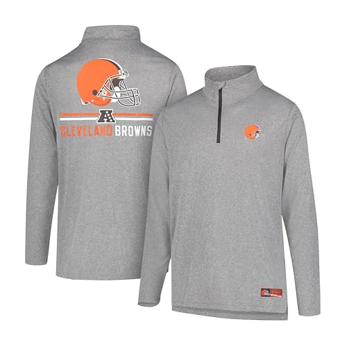 Ultra Game NFL Official Adults Super Soft Quarter Zip Long Sleeve T-Shirt - Unisex, Cleveland Browns, Heather Gray, Small