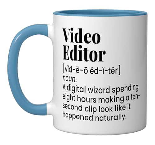 Video Editor Funny Dictionary Definition Ceramic Mug, Blue/White