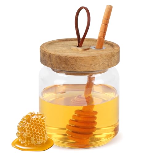 BUITLU Honey Jars with Dipper, 17 oz Airtight Glass Honey
