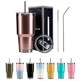 LoFone 850 ml Travel Mug, Kaffeebecher to go, 30oz Trinkbecher mit Strohhalm, Isolierbecher für heißen und kalten Kaffee (Roségold)