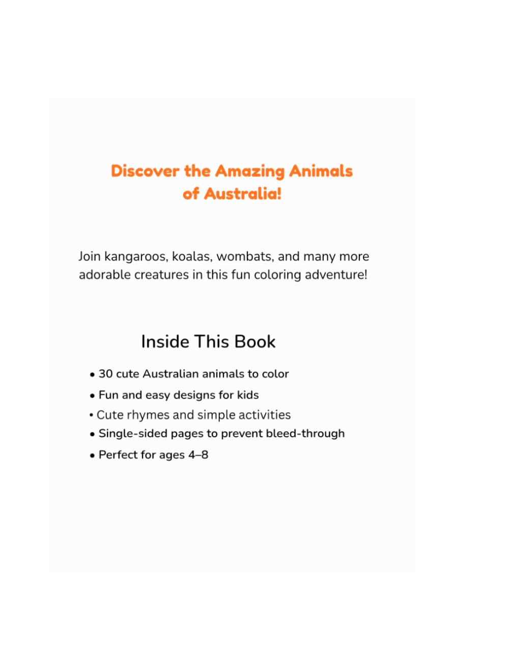 Australian Animals Coloring Book for Kids: Fun and Cute Koala, Kangaroo, Wombat and More Animals to Color