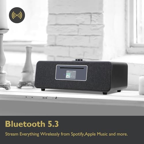 Image of MS5 Upgrade Premium Internet Radio,Spotify HiFi,Bluetooth Stereo System for Home with CD Player,FM Radio, Acoustic Wood Cabinet,AUX & USB Input,50 Presets, OKTIV APP & Remote Control- Black Oak