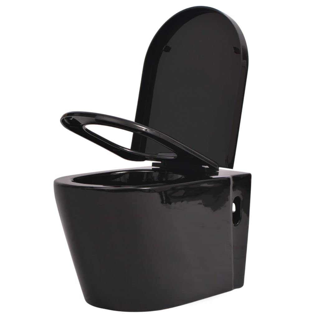 Brokky WC Sospeso in Ceramica Nera-Sanitari in Ceramica filomuro Opaco Vaso Rimless Bidet Sedile Soft-Close Chiusura rallentata MOD