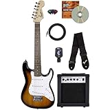 Fender Squier 3/4-Size Kids Mini Strat Electric Guitar - Sunburst Bundle with Amplifier, Cable, Tuner, Strap, Picks, and Austin Bazaar Instructional DVD