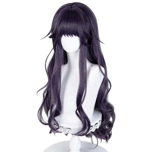 Image of LABEAUTE Long Curly Purple Cosplay Wig for Men Woman for Short Straight Cosplay Wig with Bangs for Anime Heat Resistant Hair for Party and Halloween