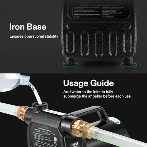 Image of VIVOSUN 1HP Water Transfer Pump, 2700GPH Cast Iron Casing Water Transfer Utility Pump with ON /OFF Switch, Hose Adapters, Brass Connectors and Suction Strainer for Pools, Ponds, Aquariums, Black