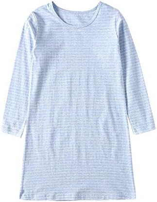 Uobzyaq Princess Nightgowns for Toddler Girls Cotton Long Sleeve Stripe Sleepwear Pajamas Nightwear Winter Nightdress for 3-10 Years Blue Size 5-6X(120)