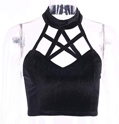 Vista 4 de Camisetas cortas góticas oscuras y sensuales Harajuku Mall Goth Trim Emo Crop Tops de Y2k Cross Crop Tops