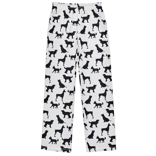 Boy's Pants Black Dog Jogger Pants Elastic Waist Long Bottoms Trousers with Pockets 6-14 Years