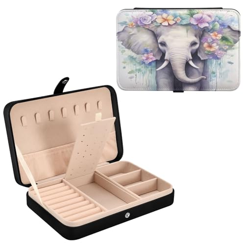 Haskirky Elephant Jewelry Box Portable PU Leather Travel Jewelry Organize for Women Jewelry Storage Display Holder for Ring, Necklace, Earring