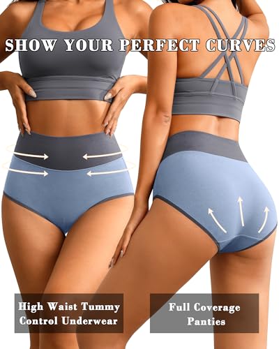 K-CHEONY Womens Underwear High Waisted Cotton Panties Full Coverage Soft Stretch Breathable Ladies Briefs 5 Pack2