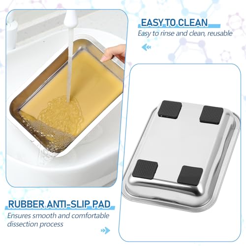 Image of Conelist 1 Set 10.2 x 7.5 Inch Stainless Steel Dissection Pan with Wax and Rubber Nonslip Mat, Reusable Classroom Dissecting Pan, Laboratory Tray for Biology Lab, Science Education Supplies (Yellow)