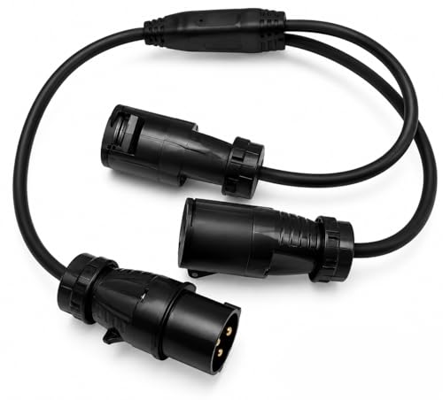 NLIGHTING Sdoppiatore CEE 16A IP44 2 Vie 2P+T 230V – Adattatore Industriale a Y con 1 Spina Maschio e 2 Prese Femmine – Cavo H07RN-F 3x2.5 mm² per Camper, Campeggio, Cantiere e Eventi