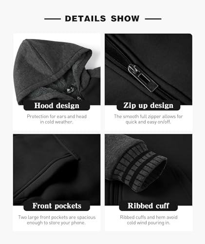 Image of SECOOD Kids Hoodie Fleece Jacket Warm Sherpa Lined Zip Up Hooded Sweatshirt Soft Winter Coat Boys Girls School Outerwear