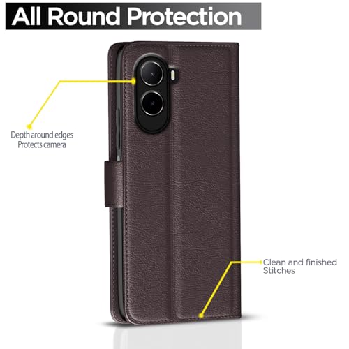 Image of Pikkme Flip Cover for Mi Redmi A7 Pro /Poco C85x 5G / C81 Leather Finish | Inside TPU with Card Pockets | Wallet Stand and Shock Proof | Complete Protection Flip Case (Coffee)
