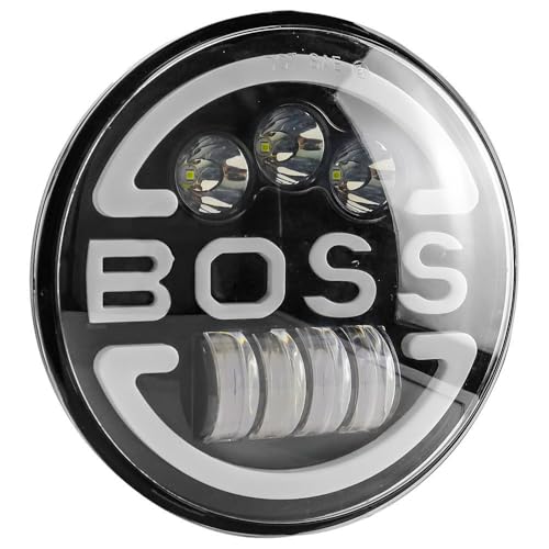 ELTRON TURBO Waterproof BOSS Style Imported 7 Inch LED 12V DC Power Headlight Full Ring DRL White and Yellow, Angel Eye Lamp Compatible for all Thar & Bullet Models, Hi/Low Beam Amber