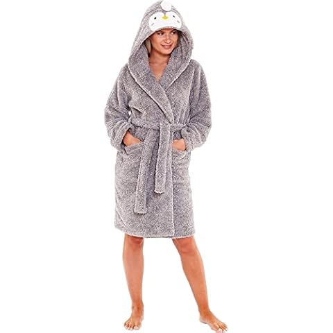 Love To Sleep Womens Girls Novelty Hooded Cosy Fluffy Fleece Robe Gown UK Seller - Baby Penguin - 16/18 Cover