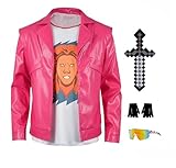 Duzoei Garrett Garrison Costume Pink Fringe Leather Jacket and Accessory Garrett the Garbage Man Costume Halloween Set (Pink-5Pcs(with Glasses), Large)
