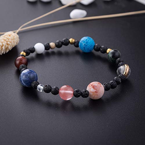 Image of COLORFUL BLING Natural Stone Beads Solar System Bracelet Universe Galaxy The Eight Planets Guardian Star Bracelet Jewelry Healing Yoga Chakra Gifts for Women