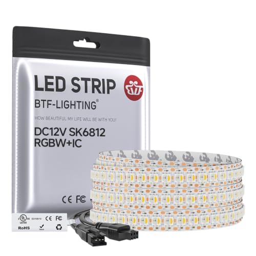 Image of BTF-LIGHTING SK6812(Similar WS2812B) UL Listed RGBW RGB+Natural White(4000K) Individually Addressable DC12V 3.28FT 144LED /m 4 Colors in 1 Light Dream LED Strip IP30 White PCB(No Adapter or Controller)