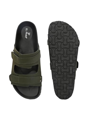 Image of EL PASO Men's Leather Cushioned Cork Sole Sandal Slippers (Size 6 to 12)
