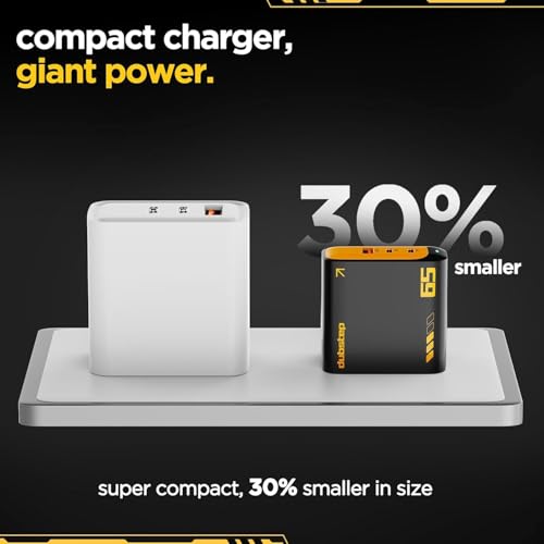 Image of Dubstep Sprint 65W GaN Superfast Wall Charger with Type-C to Type-C Cable, 65W Output Compatible with MacBook & Type-C Laptop Charging, iPhone, Samsung, OnePlus, Nothing (Black /Yellow)