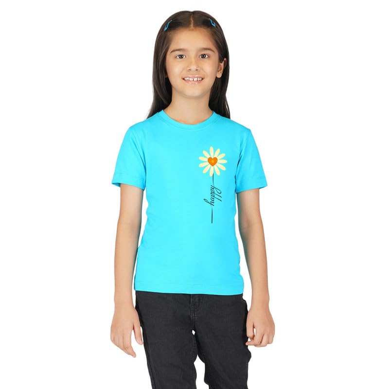 Image of Nusyl Girls Half Sleeves T-Shirt for Kids | Cute Printed Casual Wear | Soft Cotton Blend | Comfortable Regular Fit | 2-16 Years | Multiple Colors & Pack Options