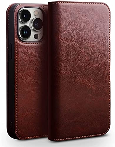Founcy Wallet Case For Iphone 14/14 Plus/14 Pro/14 Pro Max, Genuine Leather Flip Case With [Card Holder][Kickstand] Protective Magnetic Folio Phone Case (Color : Brown, Size : 14 Pro Max 6.7") #TOP1