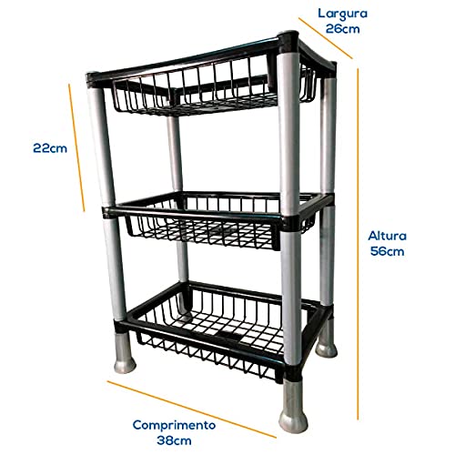 Fruteira De Chão Cesto Organizador Com 3 Andares Empilháveis Fácil de Montar