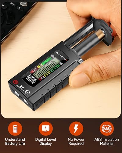AKIELO+ Digital Battery Tester – Easy Read LCD Display – No Battery Required – Universal Household Battery Checker for Size AA AAA C D 9V 1.5 Cell - Image 8