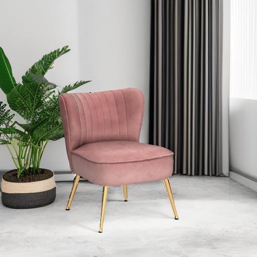 Miniatura 5 de Juego de 2 sillas decorativas de terciopelo rosa con patas doradas, sillas laterales tapizadas, modernas de mediados de siglo, para habitación de