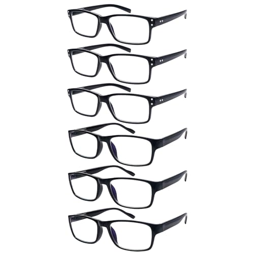 fadbon 6 Pack Reading Glasses Blue Light Blocking,Spring Hinge Readers for Men Women,Black Frame Anti Glare Eyeglasses (3 Black C1/3 Black C2, 3.00, x)