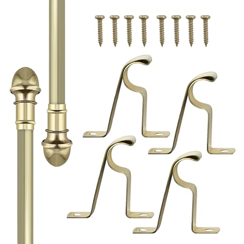 Amazing Drapery Hardware 7/16 Inch Brass Cafe Rods with Brass Ends, Set of 2 (Hardware Included) - Adjustable Length 28-48 Inches, Easy to Install Metal Rods for Doors, Windows, and Sidelights