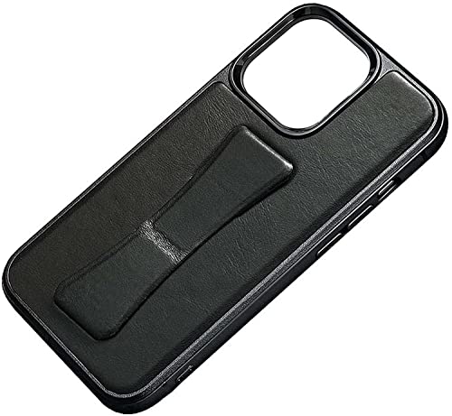 Coque iPhone 13 en cuir véritable noir avec bracelet et support kickstand 6.1 pouces