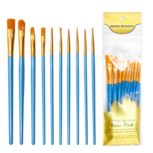 10 Piezas Pinceles para Pintura, of Pinceles De Nylon para Acuarela, óleo, Cara, Dibujo De Líneas, para Artistas, Adultos Y Niños (Blue)