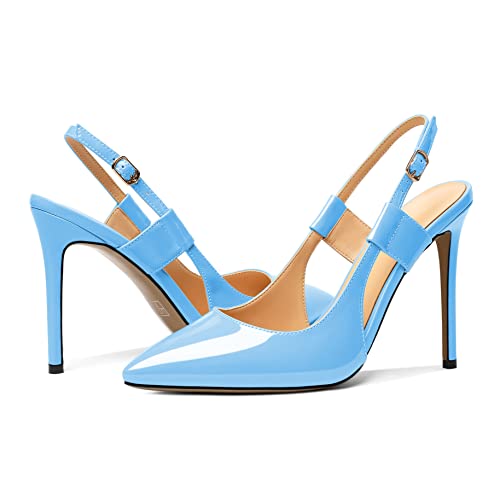 Eldof Pointed Toe Slingback Sandals,Ankle Strap Chic Pumps,Classy High Heel 4" Heel for Office Dress4