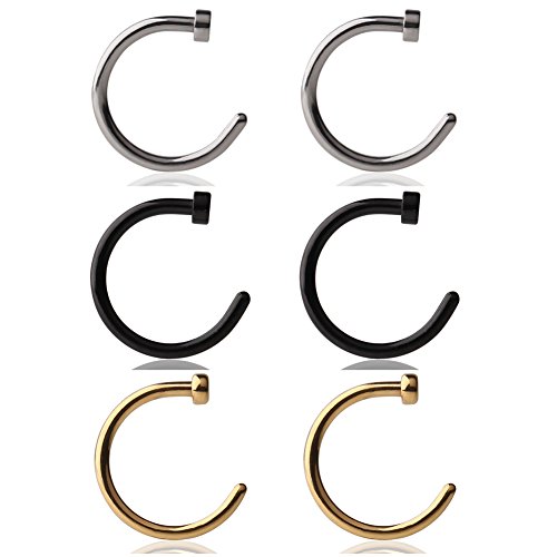 Ruifan 6pcs Stainless Steel Body Jewelry Piercing Earrings Nose Hoop Ring Unisex 18 Gauge 5 16 (8mm)- Mix Color 1#