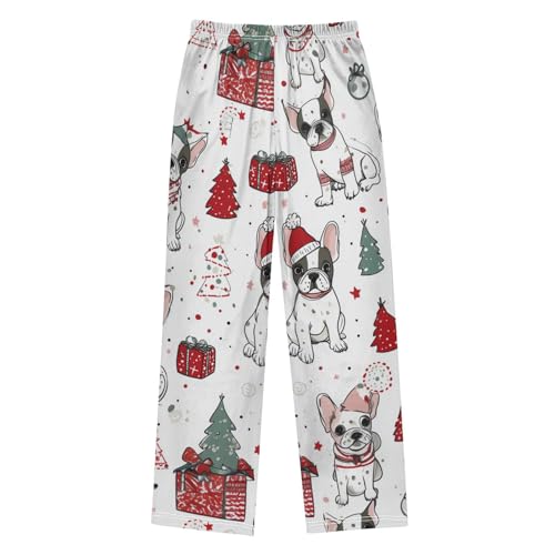 ZZXXB Xmas French Bulldogs Tree Boys Long Pants Soft Trousers Elastic Waist Kids Lounge Bottoms with Pockets S-XL2