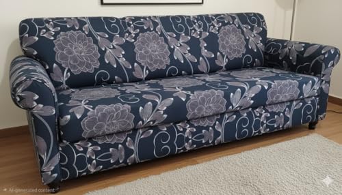 Image of Gurnoor Sofa Cover One 3 Seater and Two 1 Seater Fully Covered Universal 5 Seater for Living Room Non-Slip Sticky Elastic Stretchable Couch Sofa Set Slipcover Protector(Blue-Rose)