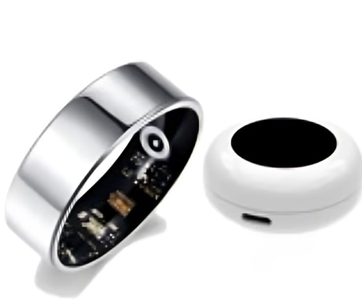 Smart Fitness Ring – Health & Activity Tracker Ring with Heart Rate Monitoring, Sleep Tracking, 5ATM Waterproof & Charging Case (Size-8) (Silver+White Base)-image-17