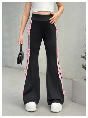Verdusa Girl's Bow Striped Bell Bottom Flare Pants Sport Workout Track Pants4