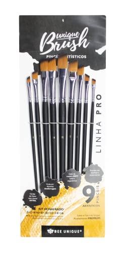Kit de 9 Pincéis Chanfrados - Pro Collection