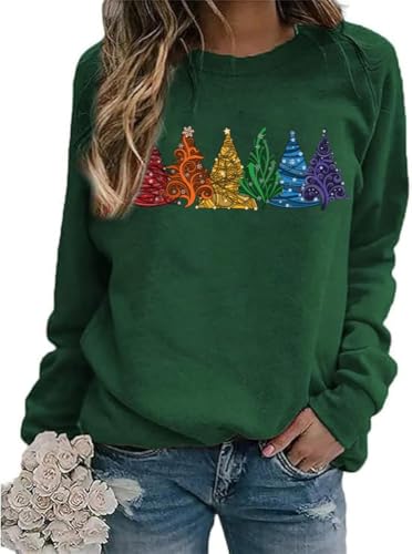 essential cocoon Women's Coloful Christmas Tree Sweatshirts Funny Xmas Graphic Long Sleeve Holiday...