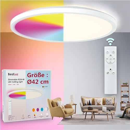 BestLuz LED Deckenleuchte LED Panel Deckenlampe &Oslash; 42cm 24W RGBW + Neutralwei&szlig; 4000K mit Backlight-Effekt Fernbedienung f&uuml;r Badezimmer Schlafzimmer Wohnzimmer K&uuml;che, Ultra D&uuml;nn