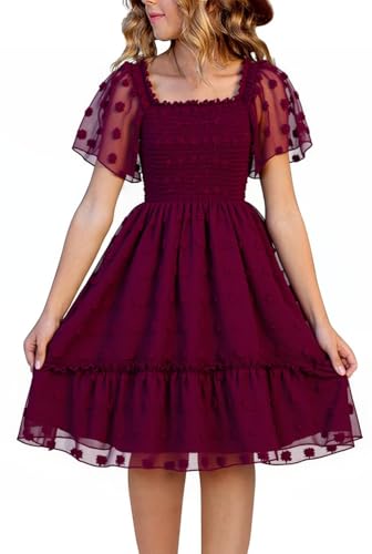 Girls Dress Summer Puffy Sleeve Embroidery A Line Chiffon Double Layer Smocked Shirred Kids Party Dresses 6-15 Years