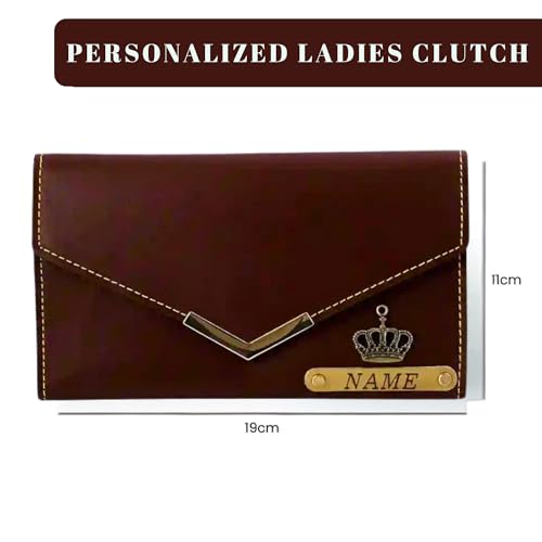 Image of Personalized Leather Clutch for Women | Custom Name & Charm | 3-Fold Ladies Wallet | Stylish Purse Gift for Girlfriend, Wife, Mother & Sister | Multi-Compartment Wallet (Brown)